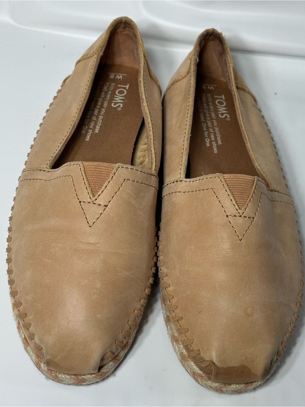 TOMS Tan Leather Alpargata Slip-On Espadrille Shoes